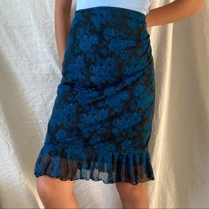 Dark Blue Floral Lace Slip Skirt